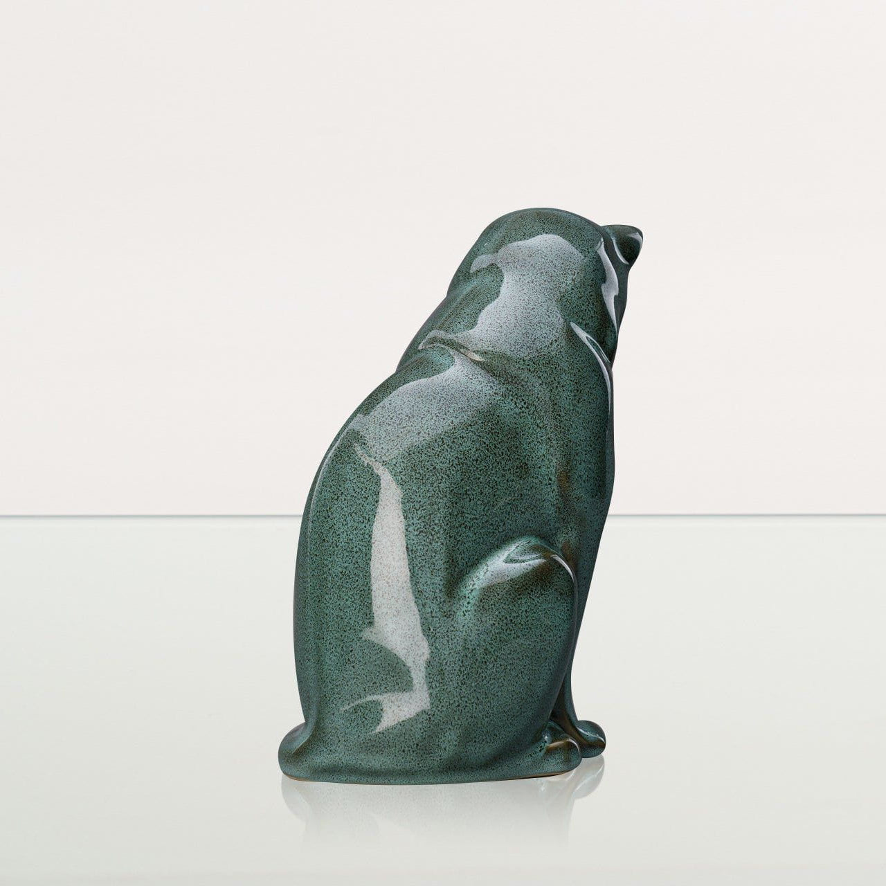 Neko Pet Urn for Ashes - Oily Green Melange | Ceramic | Handmade Cat Urn - Pulvis Art Urns