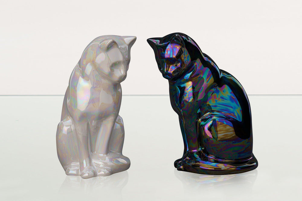 Pulvis Art Urns Pet Urn Neko Pet Urn for Ashes - Rainbow Black | Ceramic | Handmade Cat Urn