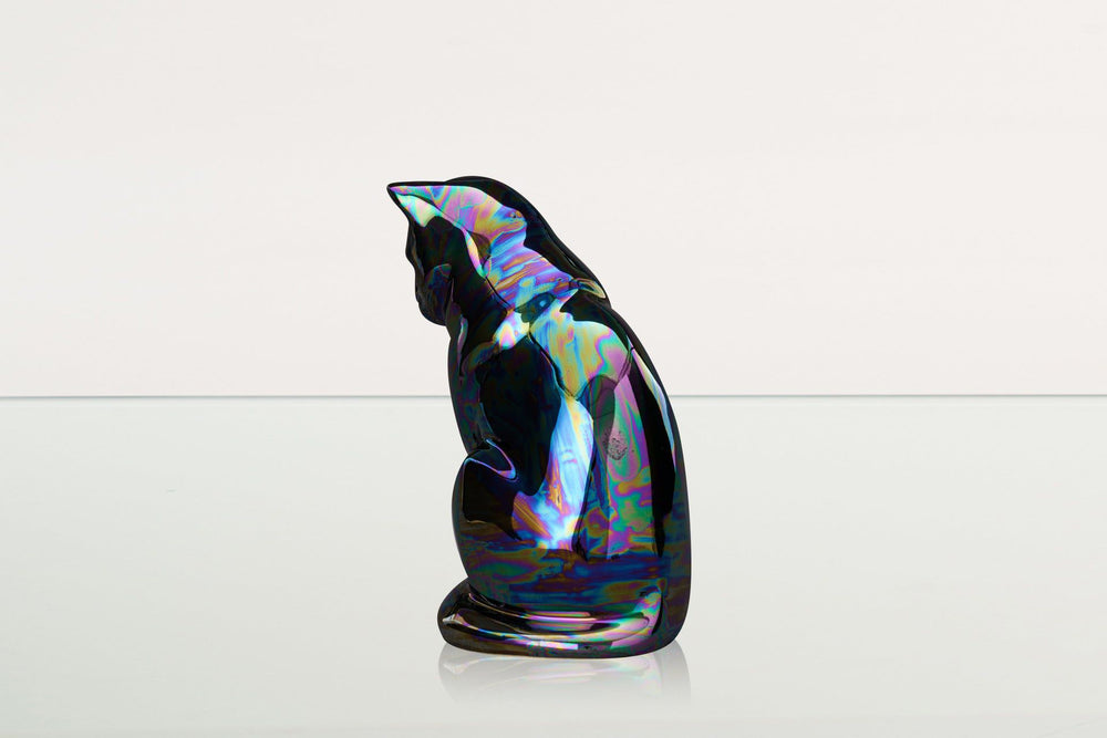 Pulvis Art Urns Pet Urn Neko Pet Urn for Ashes - Rainbow Black | Ceramic | Handmade Cat Urn