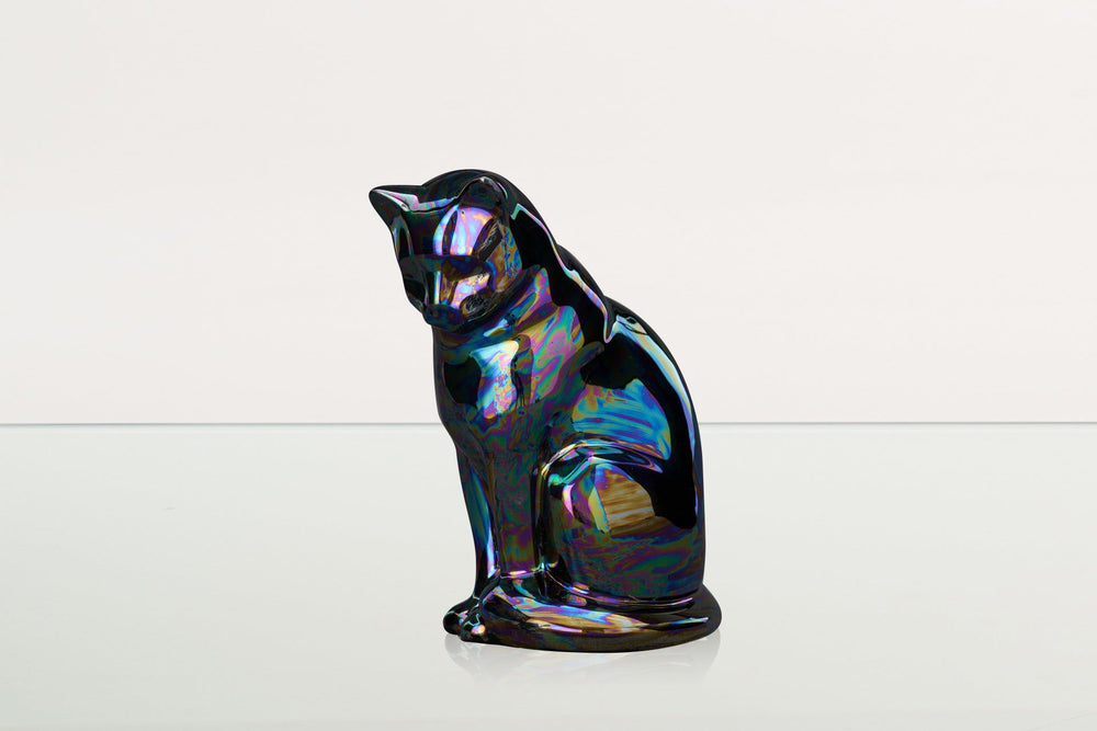 Pulvis Art Urns Pet Urn Neko Pet Urn for Ashes - Rainbow Black | Ceramic | Handmade Cat Urn