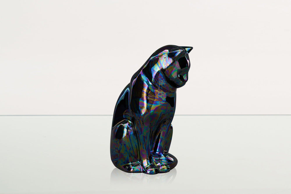 Pulvis Art Urns Pet Urn Neko Pet Urn for Ashes - Rainbow Black | Ceramic | Handmade Cat Urn