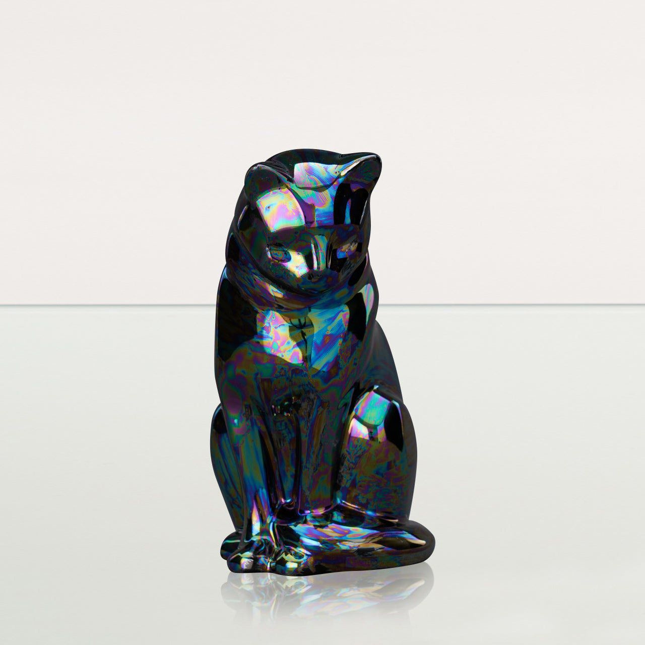 Neko Pet Urn for Ashes - Rainbow Black | Ceramic | Handmade Cat Urn - Pulvis Art Urns