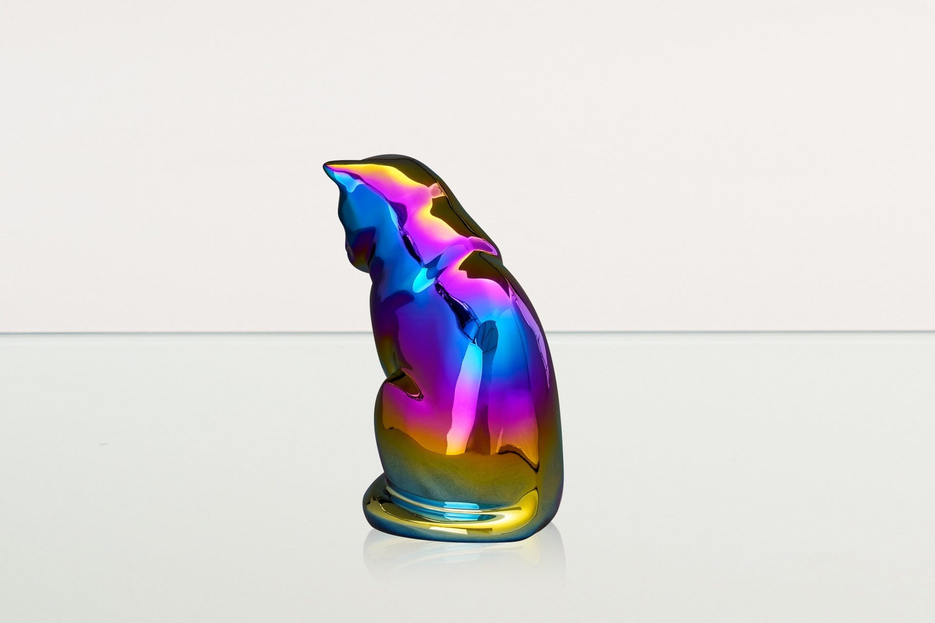 Neko Pet Urn for Ashes - Rainbow Chrome | Ceramic | Handmade - Pulvis Art Urns