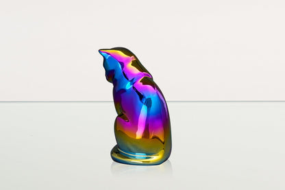 Neko Pet Urn for Ashes - Rainbow Chrome | Ceramic | Handmade - Pulvis Art Urns