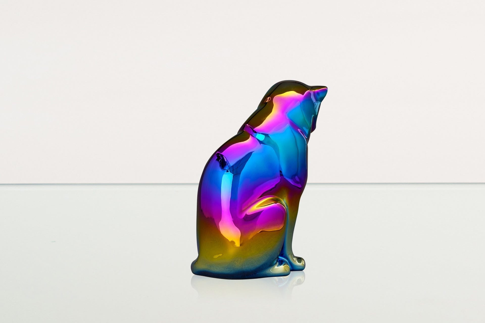Neko Pet Urn for Ashes - Rainbow Chrome | Ceramic | Handmade - Pulvis Art Urns