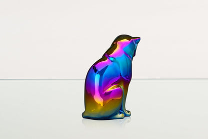 Neko Pet Urn for Ashes - Rainbow Chrome | Ceramic | Handmade - Pulvis Art Urns