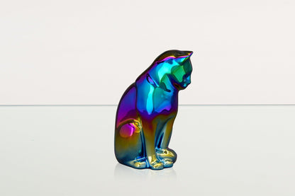 Neko Pet Urn for Ashes - Rainbow Chrome | Ceramic | Handmade - Pulvis Art Urns