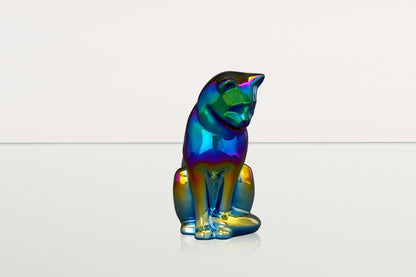 Neko Pet Urn for Ashes - Rainbow Chrome | Ceramic | Handmade - Pulvis Art Urns