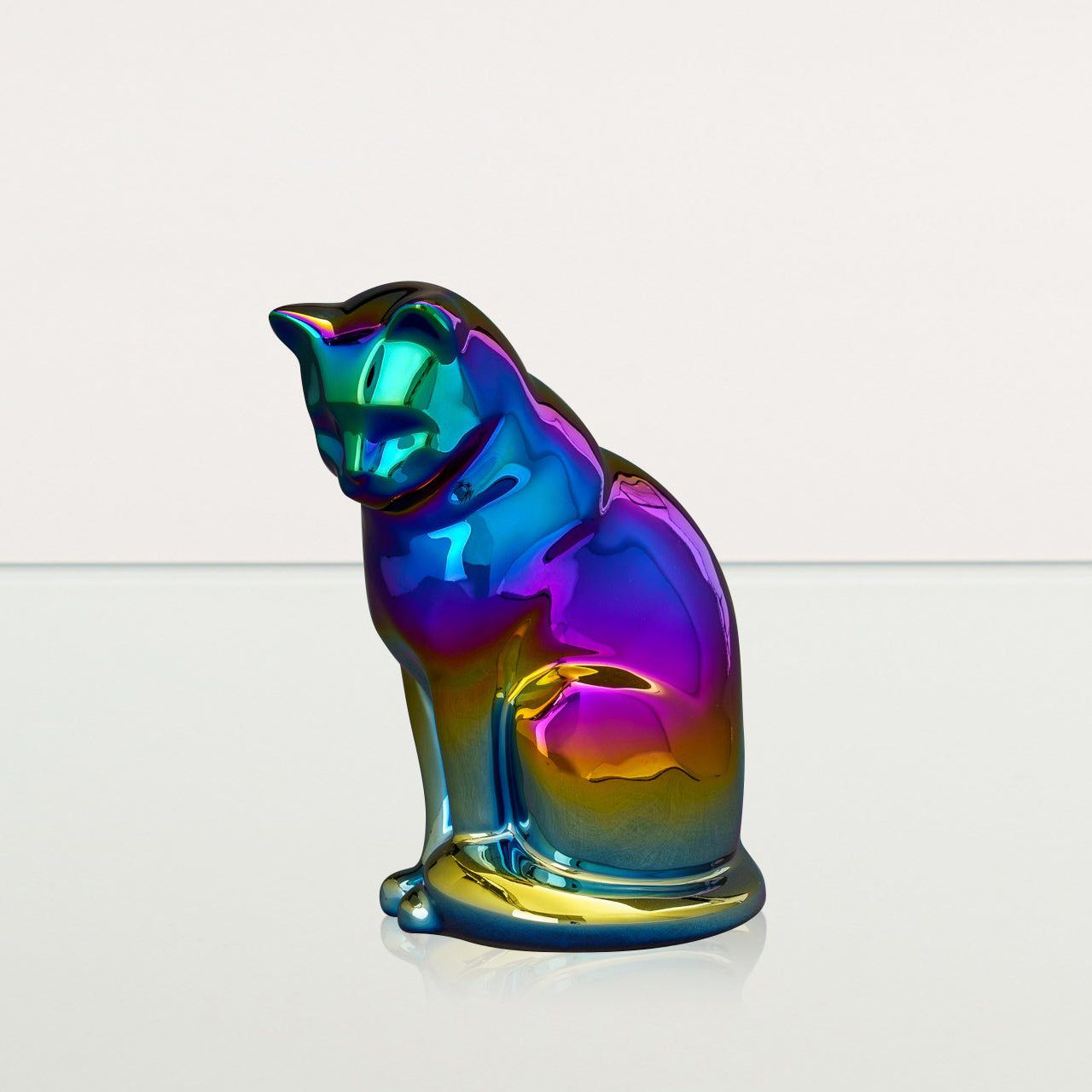Neko Pet Urn for Ashes - Rainbow Chrome | Ceramic | Handmade - Pulvis Art Urns