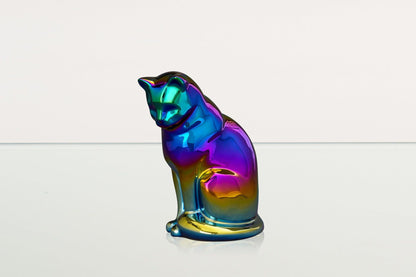Neko Pet Urn for Ashes - Rainbow Chrome | Ceramic | Handmade - Pulvis Art Urns