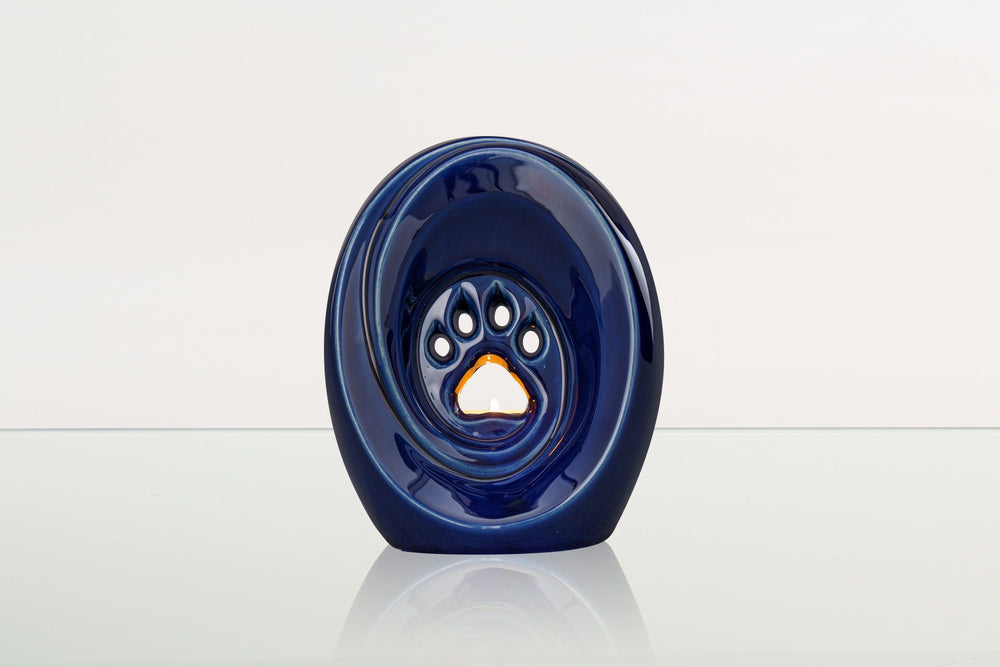 Pulvis Art Urns Pet Urn Paw Pet Urn for Ashes - Cobalt Metallic | Ceramic | Handmade Pet Urn