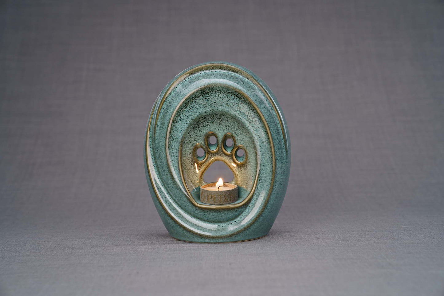 
                  
                    Pulvis Art Urns Pet Urn Paw Pet Urn for Ashes - Oily Green Melange | Ceramic | Handmade
                  
                