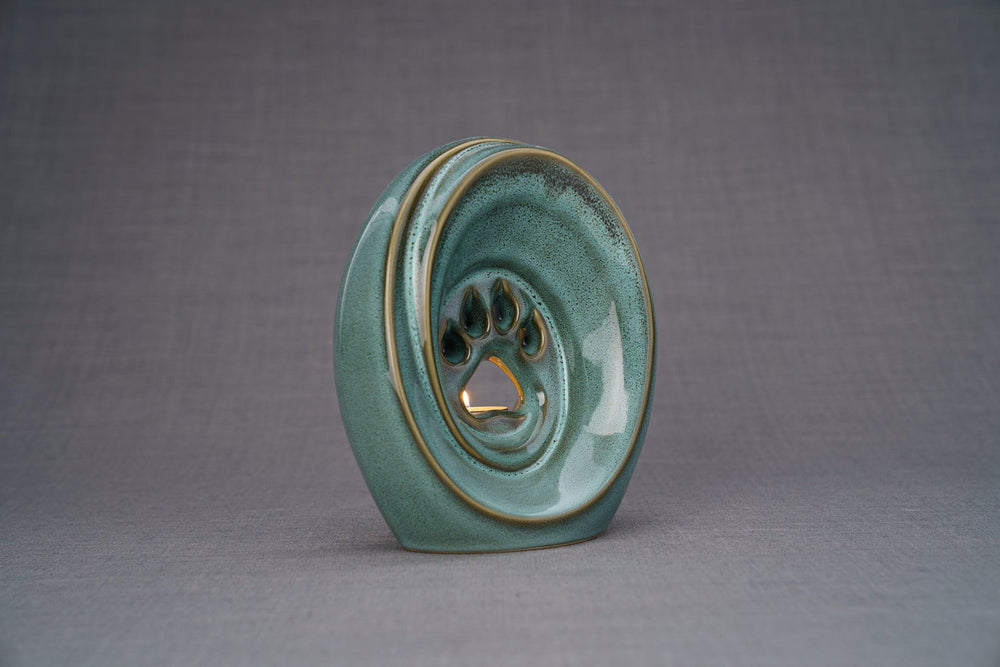 
                  
                    Pulvis Art Urns Pet Urn Paw Pet Urn for Ashes - Oily Green Melange | Ceramic | Handmade
                  
                