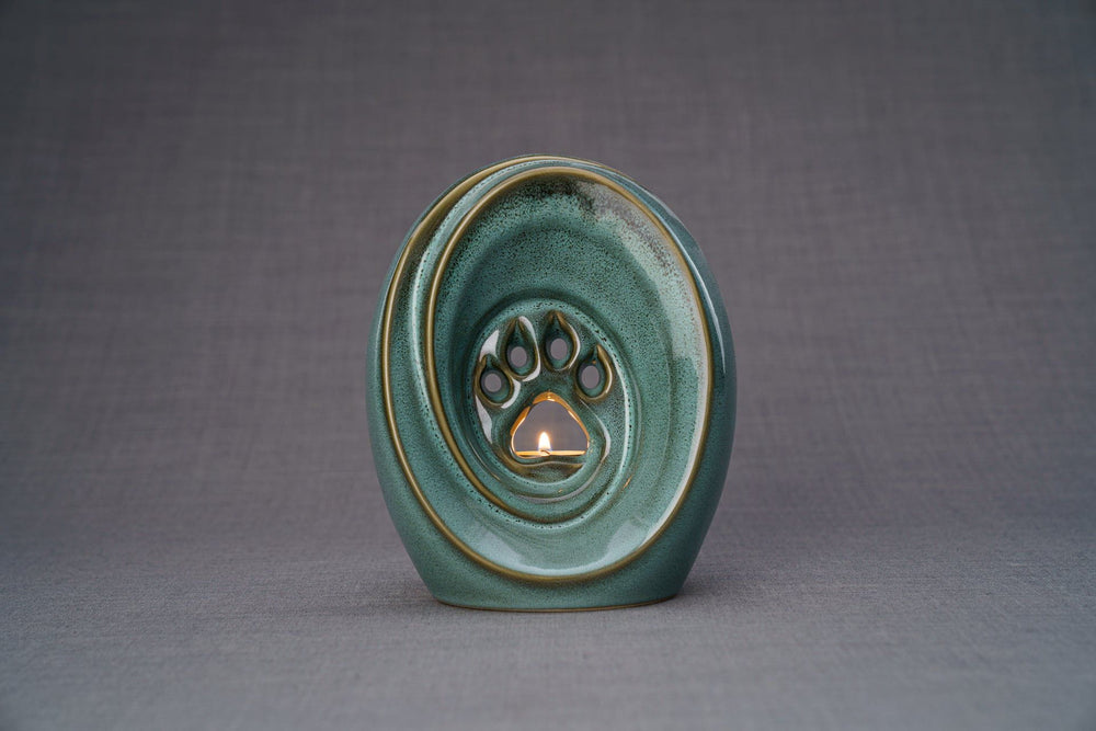 Pulvis Art Urns Pet Urn Paw Pet Urn for Ashes - Oily Green Melange | Ceramic | Handmade