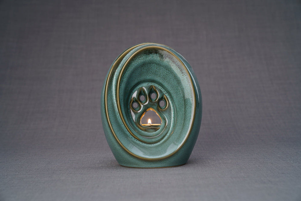 
                  
                    Pulvis Art Urns Pet Urn Paw Pet Urn for Ashes - Oily Green Melange | Ceramic | Handmade
                  
                