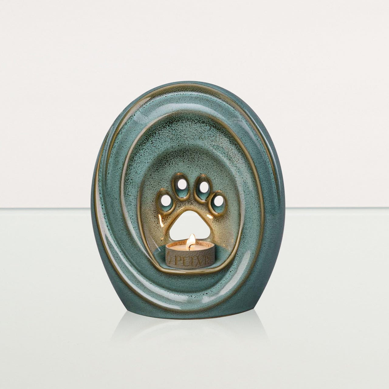 Paw Pet Urn for Ashes - Oily Green Melange | Ceramic | Handmade Pet Urn - Pulvis Art Urns