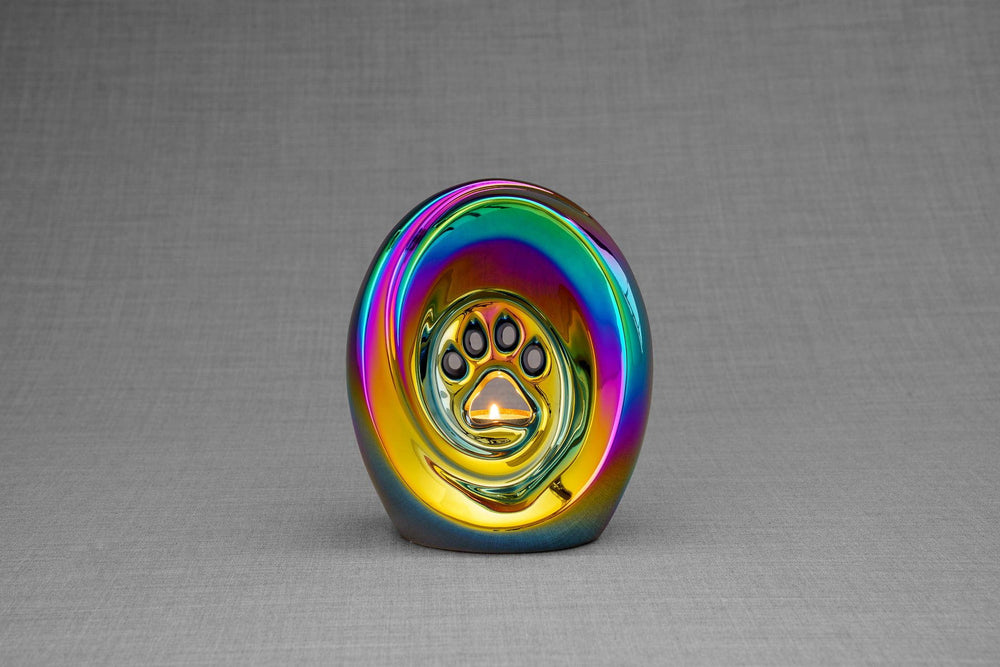 Pulvis Art Urns Pet Urn Paw Pet Urn for Ashes - Rainbow Chrome | Ceramic | Handmade
