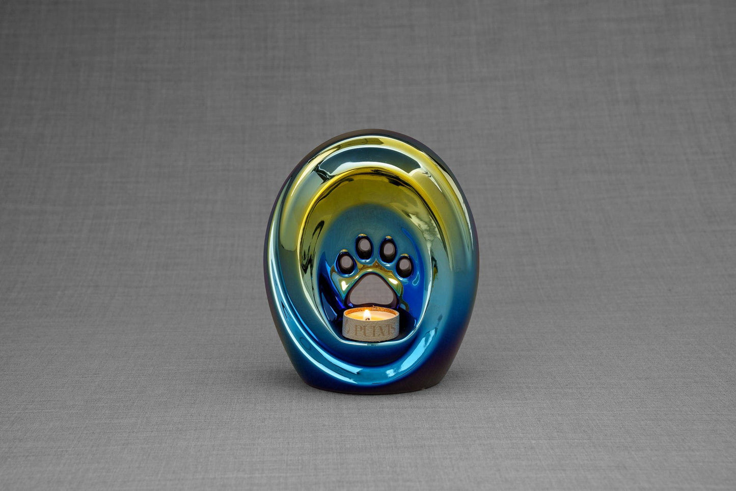 
                  
                    Pulvis Art Urns Pet Urn Paw Pet Urn for Ashes - Rainbow Chrome | Ceramic | Handmade
                  
                