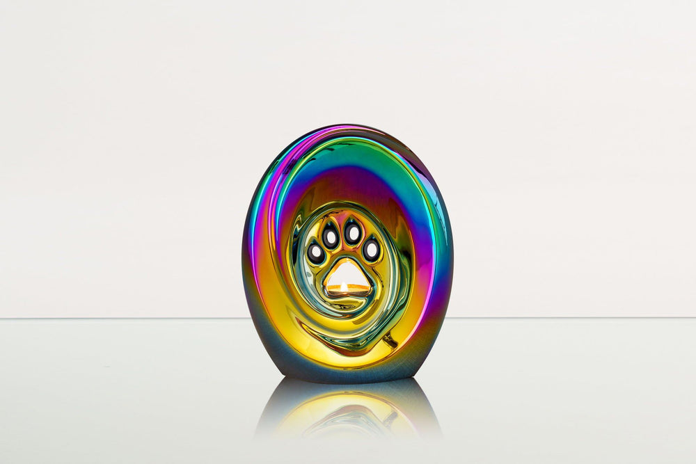 Pulvis Art Urns Pet Urn YES (+40$) / Rainbow Chrome Paw Pet Urn for Ashes - Titanized | Ceramic | Handmade Pet Urn