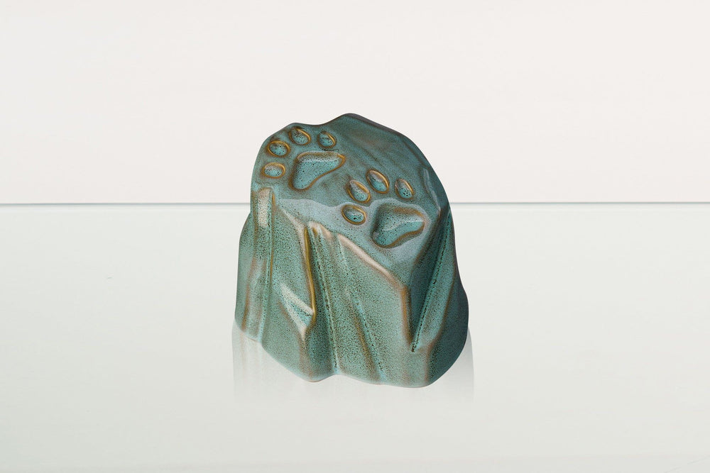 Pulvis Art Urns Pet Urn Paw Print Urn For Pet Ashes - Oily Green Melange  | Ceramic Pet Urn