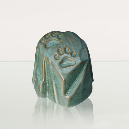 Paw Print Urn For Pet Ashes - Oily Green Melange | Ceramic Pet Urn - Pulvis Art Urns