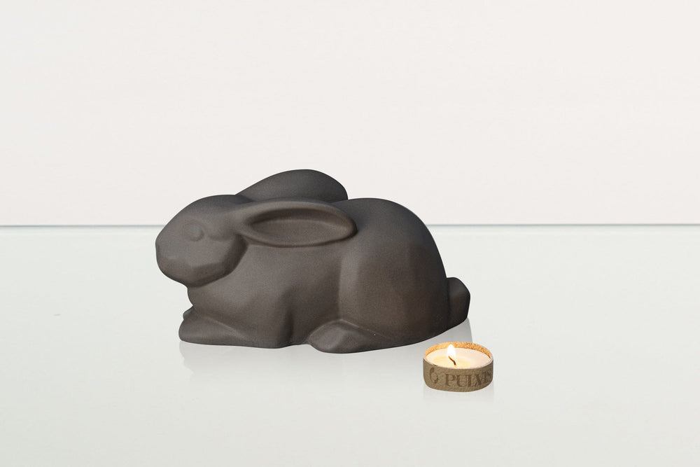 Pulvis Art Urns Pet Urn Rabbit Urn For Ashes - Grey Matte  | Ceramic Bunny Urn