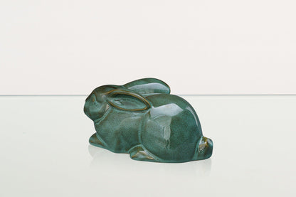 Rabbit Urn For Ashes - Oily Green Melange | Ceramic Bunny Urn - Pulvis Art Urns
