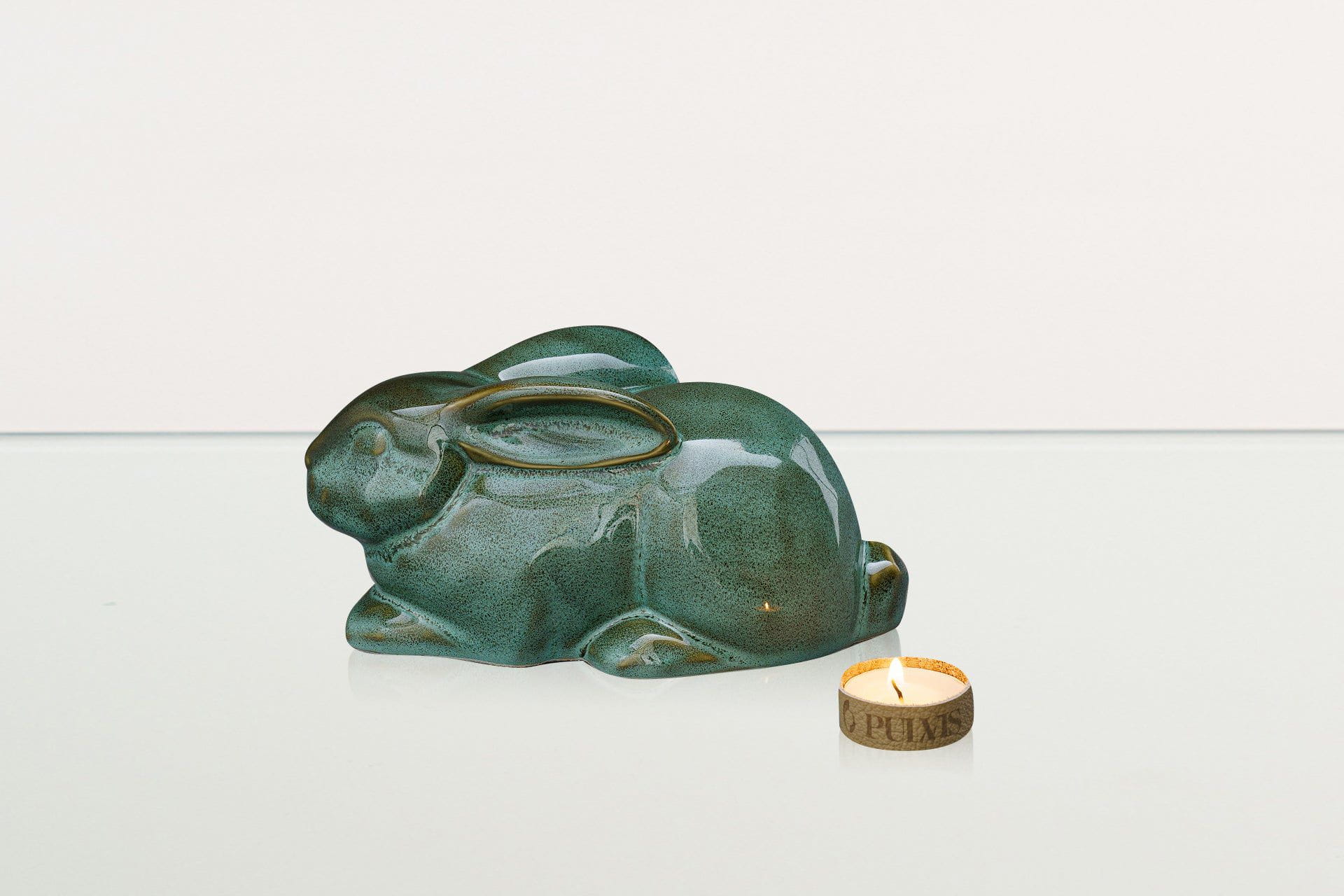 Rabbit Urn For Ashes - Oily Green Melange | Ceramic Bunny Urn - Pulvis Art Urns