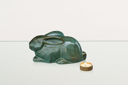 Rabbit Urn For Ashes - Oily Green Melange | Ceramic Bunny Urn - Pulvis Art Urns