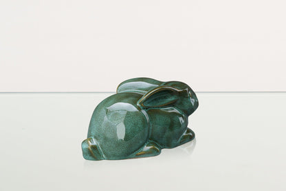 Rabbit Urn For Ashes - Oily Green Melange | Ceramic Bunny Urn - Pulvis Art Urns