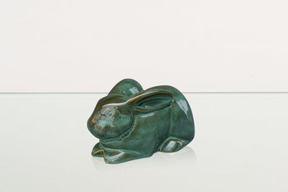 Rabbit Urn For Ashes - Oily Green Melange | Ceramic Bunny Urn - Pulvis Art Urns