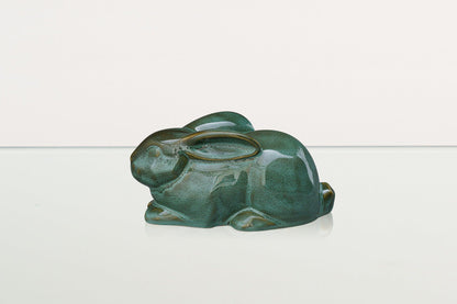Rabbit Urn For Ashes - Oily Green Melange | Ceramic Bunny Urn - Pulvis Art Urns