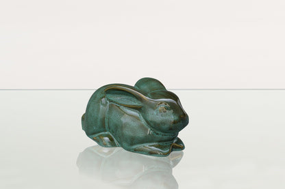 Rabbit Urn For Ashes - Oily Green Melange | Ceramic Bunny Urn - Pulvis Art Urns