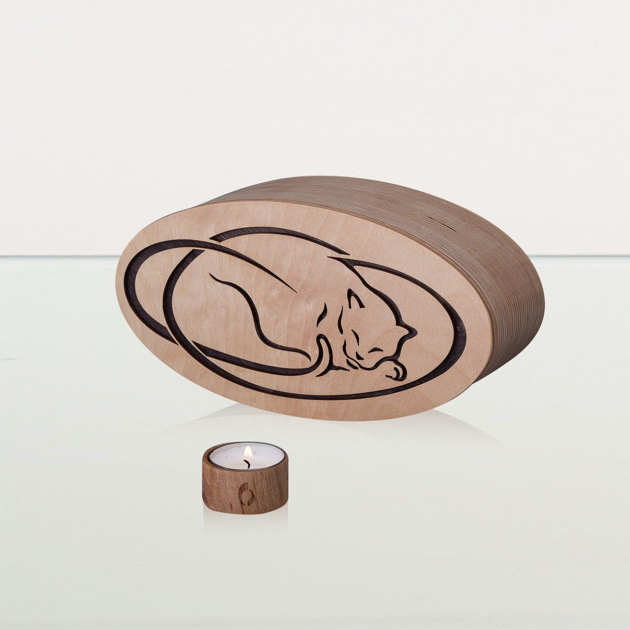Resting Cat Cremation Urn - Plywood | Handmade - Pulvis Art Urns