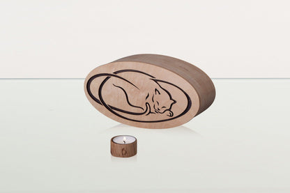 Resting Cat Cremation Urn - Plywood | Handmade - Pulvis Art Urns