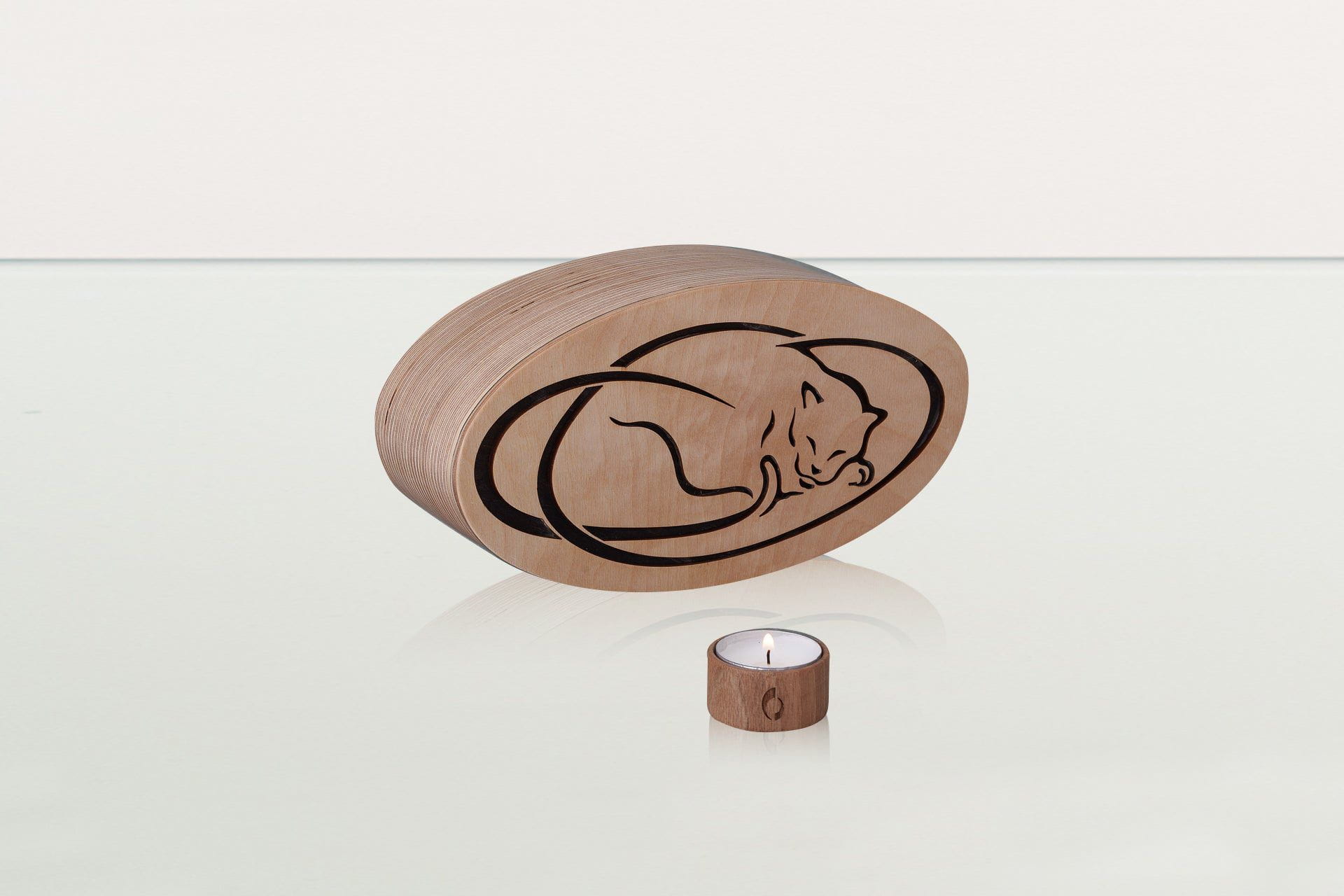 Resting Cat Cremation Urn - Plywood | Handmade - Pulvis Art Urns