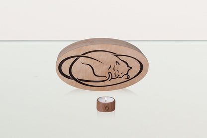 Resting Cat Cremation Urn - Plywood | Handmade - Pulvis Art Urns
