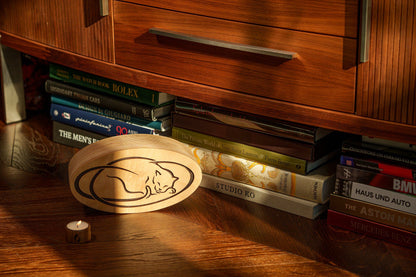 Resting Cat Cremation Urn - Plywood | Handmade - Pulvis Art Urns