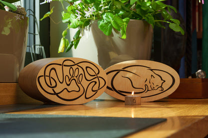 Resting Cat Cremation Urn - Plywood | Handmade - Pulvis Art Urns