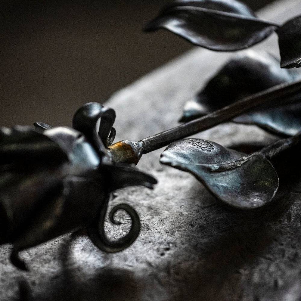 Pulvis Art Urns Picture Frame Forged Iron Rose Sculpture - Handwrought | Memorial Accessory