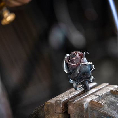 Forged Iron Rose Sculpture - Handwrought | Memorial Accessory - Pulvis Art Urns