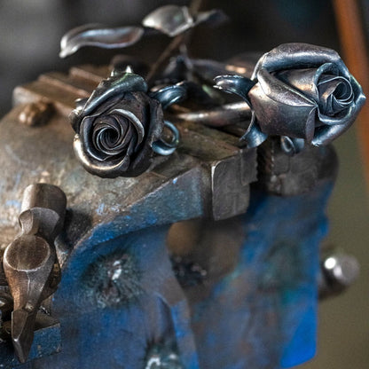 Forged Iron Rose Sculpture - Handwrought | Memorial Accessory - Pulvis Art Urns