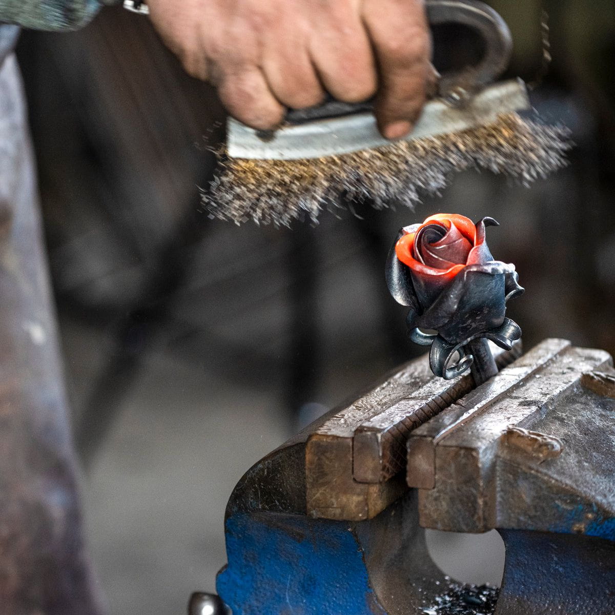 Forged Iron Rose Sculpture - Handwrought | Memorial Accessory - Pulvis Art Urns