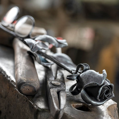 Forged Iron Rose Sculpture - Handwrought | Memorial Accessory - Pulvis Art Urns