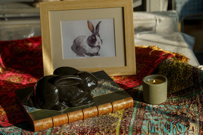 Bunny Memorial Bundle - 4 Pieces - Portrait | Urn | Nameplate Holder | Scented Candle - Pulvis Art Urns