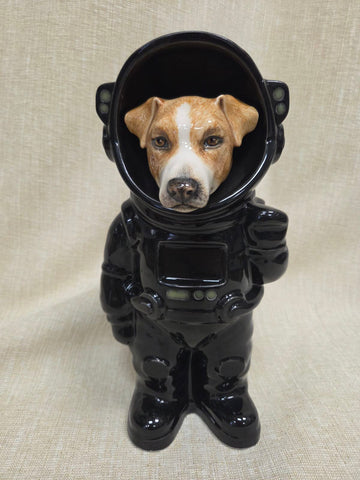Custom astronaut dog urn with hand-painted pet portrait - Pulvis Art Urns