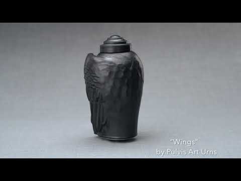 "Wings" (dark matte) - Handmade Ceramic Urn for Human Ashes