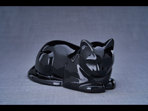 
                  
                    Load and play video in Gallery viewer, Cat Cremation Urn for Ashes - Lamp Black | Ceramic | Handmade
                  
                