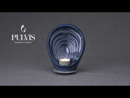 Guardian Handmade Keepsake Cremation Urn for Ashes, color Blue Melange, Candle-holder-Pulvis Art Urns