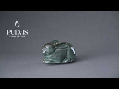 Rabbit Urn For Ashes - Oily Green Melange | Ceramic Bunny Urn